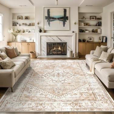 Imagem de Tapetes de área 20 x 25 cm Tapete lavável: Lagre Tapete macio para sala de estar antiderrapante para piso interno Tapete fino vintage resistente a manchas para quarto, sala de jantar, fazenda,