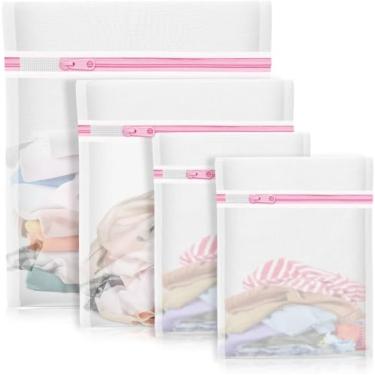 Imagem de 4 peças de sacos de roupa de malha, sacos de lingerie para lavar roupas delicadas, saco de roupa delicada com zíper resistente para lingerie, sutiãs, roupa de cama, suéter