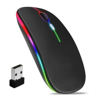 Imagem de Mouse Sem Fio RGB LED Preto Gamer Ergonômico Recarregável Wireless Notebook Tablet USB PC DPI Bluetooth 5.0 2.4 Ghz Optico Desktop Computador Silencioso Dual Mode (Preto)