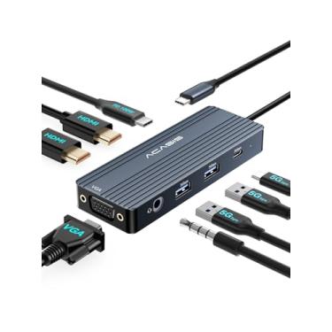 Imagem de ACASIS Estação de ancoragem USB C, estação de ancoragem para laptop 8 em 1 com HDMI duplo + VGA + 2 x 5G USB-A/C + áudio de 3,5 mm + PD100W, adaptador multiportas USB C HUB para Dell/HP/Lenovo