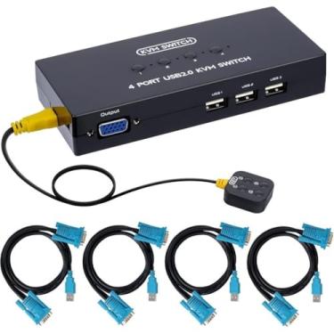 Imagem de KVM Vga de 4 portas, comutador USB VGA KVM para 3 computadores