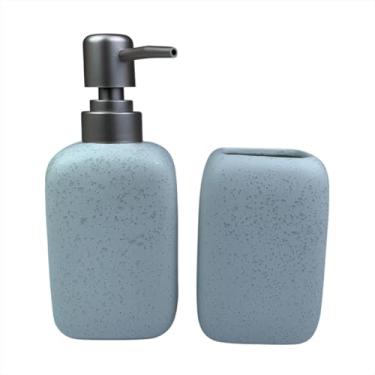 Imagem de Jogo Lavabo Cerâmica 2 Peças Dispenser Sabonete Líquido Copo Multiuso Detalhes Modernos