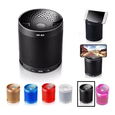 Imagem de Caixinha de Som Bluetooth Portátil Q3, Recarregável, USB, Rádio FM, Viva Voz, 5W, 10 Metros Alcance, 9,5x9,5x10,8cm