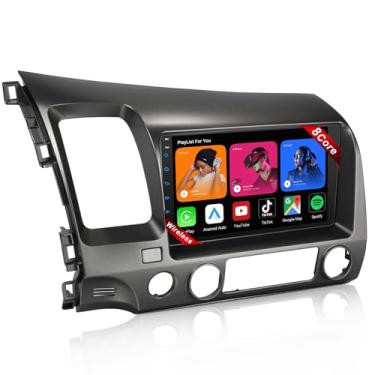Imagem de 【8 núcleos 4 + 64G】 Estéreo automotivo para Honda Civic 2008 2009 2010 2011 com carplay sem fio e Android Auto, rádio Honda Civic de 9 polegadas, suporta bolsas de segurança e luzes de emergência