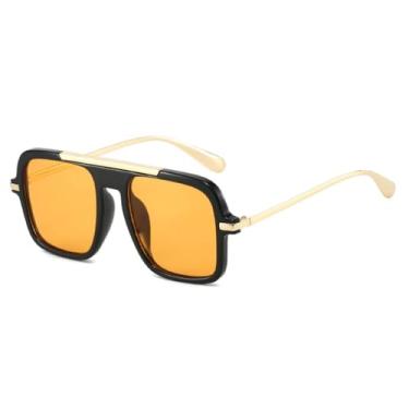 Imagem de HCHES Óculos de Sol Retrô com Degradê, Unissex, Armação de Luxo com Estampa de Leopardo, Versátil, Proteção UV400 (Preto e Laranja)