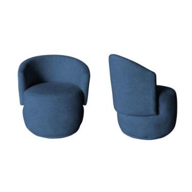 Imagem de Kit 2 Poltronas Decorativa Beatriz Orgânica Bouclé Azul Marinho - Mans