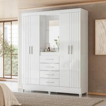 Imagem de Guarda-Roupa Solteiro 4 Portas 4 Gavetas Capelinha Atenas Moval, Branc