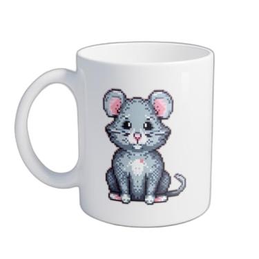 Imagem de Caneca Xícara de Café Porcelana 300ml Com Desenho De Rato E Fundo Rosa