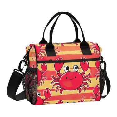 Imagem de Lancheira infantil laranja com listras caranguejos para creche, lancheira com suporte para garrafa de água