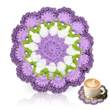 Imagem de Base de crochê floral para bebidas, decoração de mesa e mesa feita à mão, presente exclusivo para mulheres