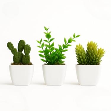 Imagem de 3 Mini Vasos Decorativos Com Suculentas E Flores Artificiais - DecoraçãO Para Casa(KIT COM CACTO VASO QUADRADO)