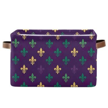 Imagem de Organizador dobrável de lavanderia – Cestas de armazenamento decorativas retangulares de lona para banheiro, roupas retrô, flor de lis, roxo, 1 pacote