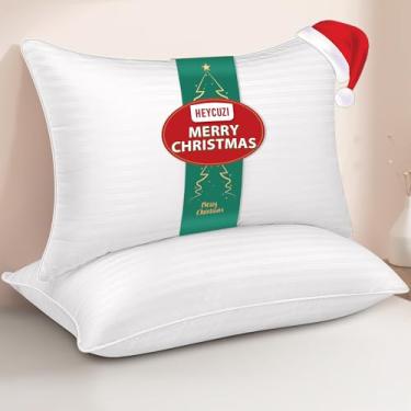 Imagem de HEYCUZI Travesseiros de cama Queen Size – Conjunto de 2 travesseiros alternativos de plumas respiráveis para dormir, costas e estômago fofos, qualidade de hotel, enchimento de microfibra macia