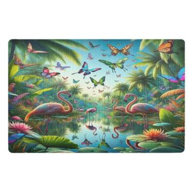 Imagem de Joisal Tapete de porta de borboletas, plantas tropicais e flamingos, entrada externa, engraçado, absorvente ao ar livre, tapete pequeno, decoração de varanda frontal