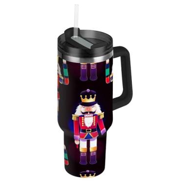 Imagem de Copos com tampas e canudos Quebra-nozes colorido dançante preto 850 g copo com alça garrafas de água rosa garrafa de água isolada de aço inoxidável para copo de carro