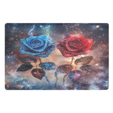 Imagem de Tapete de porta Galaxy Roses para ambientes internos absorventes para lavanderia, tapetes de entrada internos, decorações de varanda frontal ao ar livre