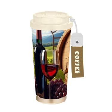 Imagem de TSENQUE Copo de café de 473 ml com revestimento cerâmico, copo de café de aço inoxidável com tampa e canudo, copo isolado a vácuo, vintage vinho de uva retrô