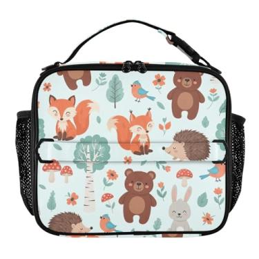 Imagem de Joisal Lancheira fofa de animais da floresta raposas para mulheres, meninas, lancheira com alça de ombro masculina e infantil, lancheira para trabalho e meninos, linda bolsa térmica floral