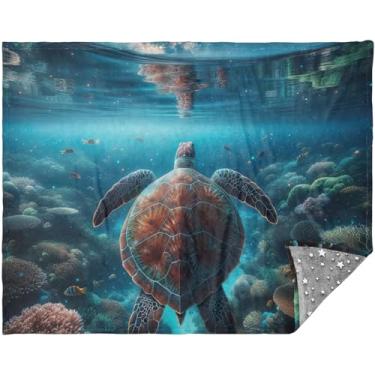 Imagem de Cobertores personalizados para sofá noturno estrelado tartaruga marinha para cama sofá presentes de viagem mulheres adulto cobertor super macio 177,8 cm x 139,7 cm