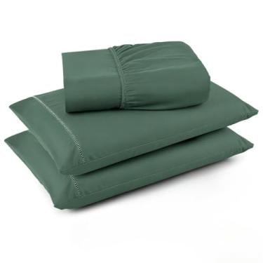 Imagem de Conjuntos de Roupas de Cama 3 peças Fronha Ponto Palito Tecido Macio (Verde,Solteiro)