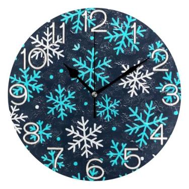 Imagem de GAIGEO Relógio de parede analógico decorativo escritório cozinha relógio operado por bateria silencioso, sala de estar decoração de parede moderna azul branco flocos de neve preto, 25 cm, ponteiros