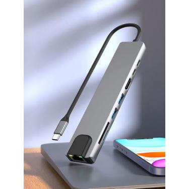 Imagem de Adaptador multiportas USB C Hub 7 em 1 com HDTV 4K, 100W PD, USB 3.0, adaptador de leitor de cartão SD/TF para MacBook Air/Pro, iPad, Dell XPS