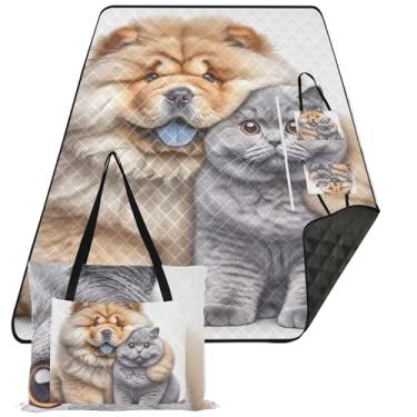 Imagem de TSENQUE Chow Chow Manta de praia à prova de água à prova de areia para abraçar cachorro, gatinho, gato, tapete para acampamento, cobertor de piquenique, dobrável, 203 x 152 cm
