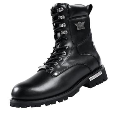 Imagem de Dream Apparel Botas masculinas de motociclista para andar de motociclista com zíper lateral, à prova d'água, de couro sintético, botas no tornozelo, botas militares de combate com cadarço e salto