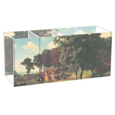 Imagem de TSENQUE Porta-lápis de acrílico floral Albert Bierstadt, pintura rústica, para arte de mesa, suporte de lápis personalizado, organizador de canetas, marcadores, organizador de escritório para