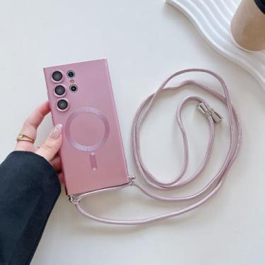 Imagem de Capa magnética com cordão transversal para Samsung Galaxy S24 S23 S22 S21 Ultra, colar ajustável, capa e acessórios, rosa, para S21 FE