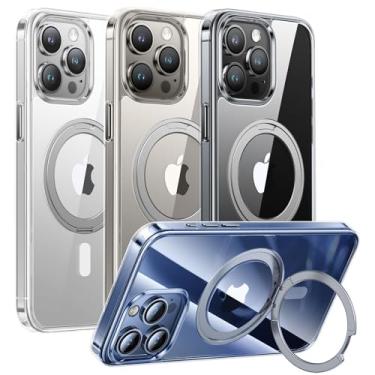 Imagem de Danmus Capa transparente para iPhone 15 Pro com suporte de anel de 360° [compatível com MagSafe] [não amarela] [proteção militar contra quedas], capa magnética à prova de choque, suporte EasyRelax, transparente