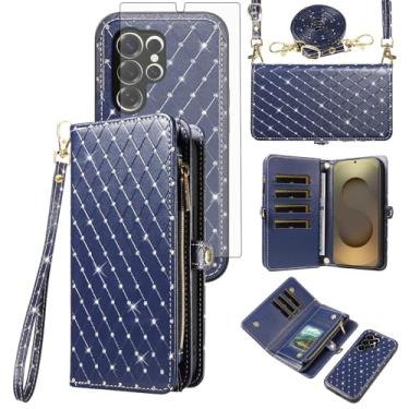 Imagem de Capa de celular para Samsung Galaxy S25 Ultra 5G Carteira com zíper destacável com protetor de tela transversal alça de cordão com glitter flip suporte para cartão S25Ultra 25S S 25 25Ultra 6.9 2025