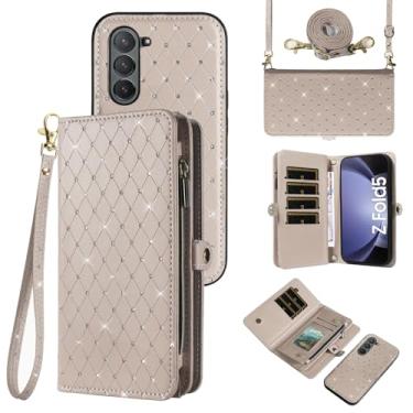 Imagem de Asuwish Capa de celular para Samsung Galaxy Z Fold 5 5G 2023 com zíper carteira destacável com alça transversal alça de cordão bling glitter flip compartimento para cartão ZFold5 Z5 G Fold5 5Z
