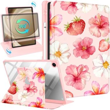 Imagem de Uppuppy Capa para Samsung Galaxy Tab A9+ – Suporte giratório de 360 graus com suporte para lápis para mulheres e meninas, hibisco para tablet Samsung A9 Plus de 11 polegadas, SM-X210/X216/X218