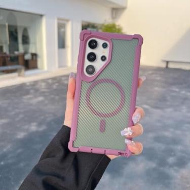 Imagem de HJZSZX Capa de celular com textura magnética e proteção anti-queda para Galaxy S25 PLUS com carregamento sem fio e bordas macias (para Galaxy S25 PLUS/ROXA)