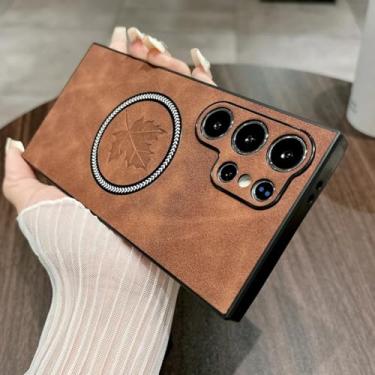 Imagem de HJZSZX Capa magnética retrô de couro fosco para Samsung S25 Plus com carregamento sem fio e à prova de choque (para Samsung S25 Plus/marrom)