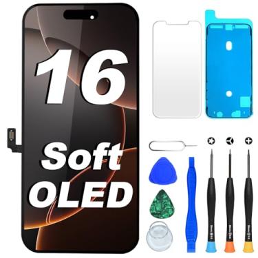 Imagem de DIGI4U Tela OLED macia para iPhone 16 de substituição, tela COP de 6,1 polegadas NÃO LCD, janela 1:1, resolução e espessura, controle de temperatura, com kit de reparo para tela de substituição do