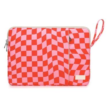 Imagem de Capa para laptop de 13,3 polegadas 14 polegadas, 15,6 polegadas resistente à água capa para computador de viagem com alça, capa protetora à prova de choque para laptop (Y8 - xadrez rosa, 31,8 cm