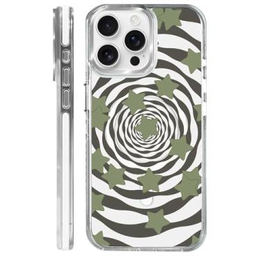 Imagem de MQJCYB Capa magnética para iPhone 15 Pro Max Design em base transparente, compatível com MagSafe, capa protetora fina de TPU macio para telefone feminino e meninas - Vortex camuflagem estrela verde