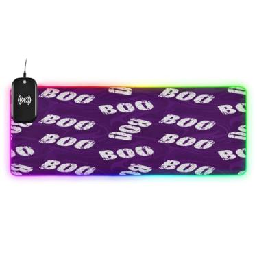 Imagem de CEBUGI Mouse pad de carregamento sem fio Boo 15W Fast Gaming Mouse Pad com 14 iluminação LED RGB para jogos, PC, laptop, mesa 80 x 30 cm
