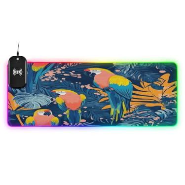 Imagem de CEBUGI Mouse pad de carregamento sem fio Parrot 15 W rápido para jogos com 14 iluminação LED RGB para jogos, PC, laptop, mesa 80 x 30 cm