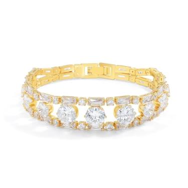 Imagem de Elfgrass Pulseira de tênis feminina banhada a ouro 14K – elegante pulseira de linha de zircônia cúbica, serve para pulso de 15 a 18,3 cm – presente brilhante para o dia a dia, pulseiras de tênis