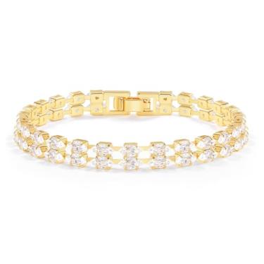 Imagem de Elfgrass Pulseira de tênis feminina banhada a ouro 14K – elegante pulseira de linha de zircônia cúbica, serve para pulso de 15 a 18,3 cm – presente brilhante para o dia a dia, pulseiras de tênis