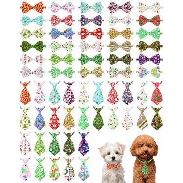 Imagem de PET SHOW Pacote com 60 gravatas de Natal para cães pequenos, gravatas borboleta e gravatas de pescoço ajustáveis para cães médios Papai Noel, gravatas para festas de fim de ano, acessórios para