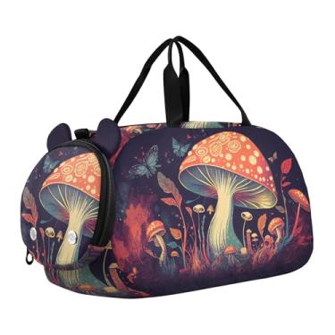 Imagem de Bolsa esportiva para meninos e crianças pequenas, bolsas de viagem para meninas, academia, bagagem infantil, arte pop, vaca highland, Borboleta cogumelo fantasia, Clássico