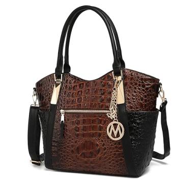 Imagem de MKF Collection Bolsa de mão para mulheres: Bolsa de ombro de couro PU – Bolsa com alça superior, livro de bolso feminino por Mia K, Croco Cognac Preto