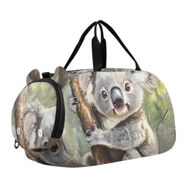 Imagem de Bolsa esportiva para meninos, lindo boneco de neve, inverno, fim de semana, para meninas, bolsa de viagem com alça de ombro, Folhas verdes de coala, Clássico