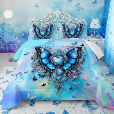 Imagem de QOOMO Jogo de cama solteiro com estampa de bolhas sonhadoras, decoração de quarto de meninos e meninas, azul e leve, 1 edredom e 2 fronhas