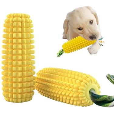 Imagem de Brinquedo Squeaky Corn Dog – Brinquedo interativo de borracha termoplástica para mastigar – Limpeza dos dentes, buscar e puxar – Boia de água, brincadeiras internas e externas – para cães pequenos