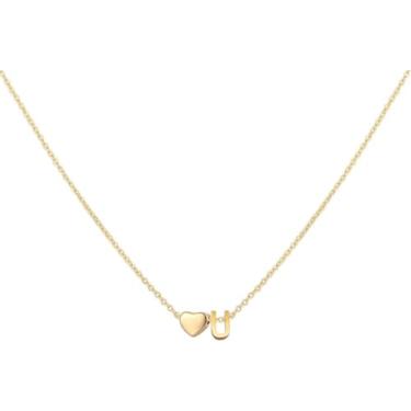 Imagem de brenstof Colar feminino com inicial de coração dos EUA - Colar com pingente de letra A banhado a ouro 18K delicados colares de coração minúsculos colares de inicial para presentes de aniversário para